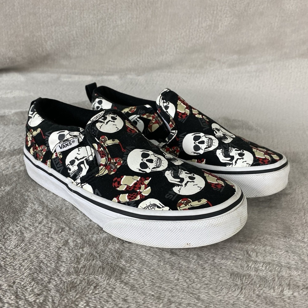 Vans Asher Skull Snake Slip On Sneaker Boys Shoes Black Glow In The Dark NEW